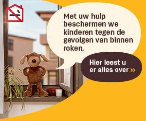 Campagne Nooit binnen roken: Beertje dat hulp vraagt om kinderen te beschermen